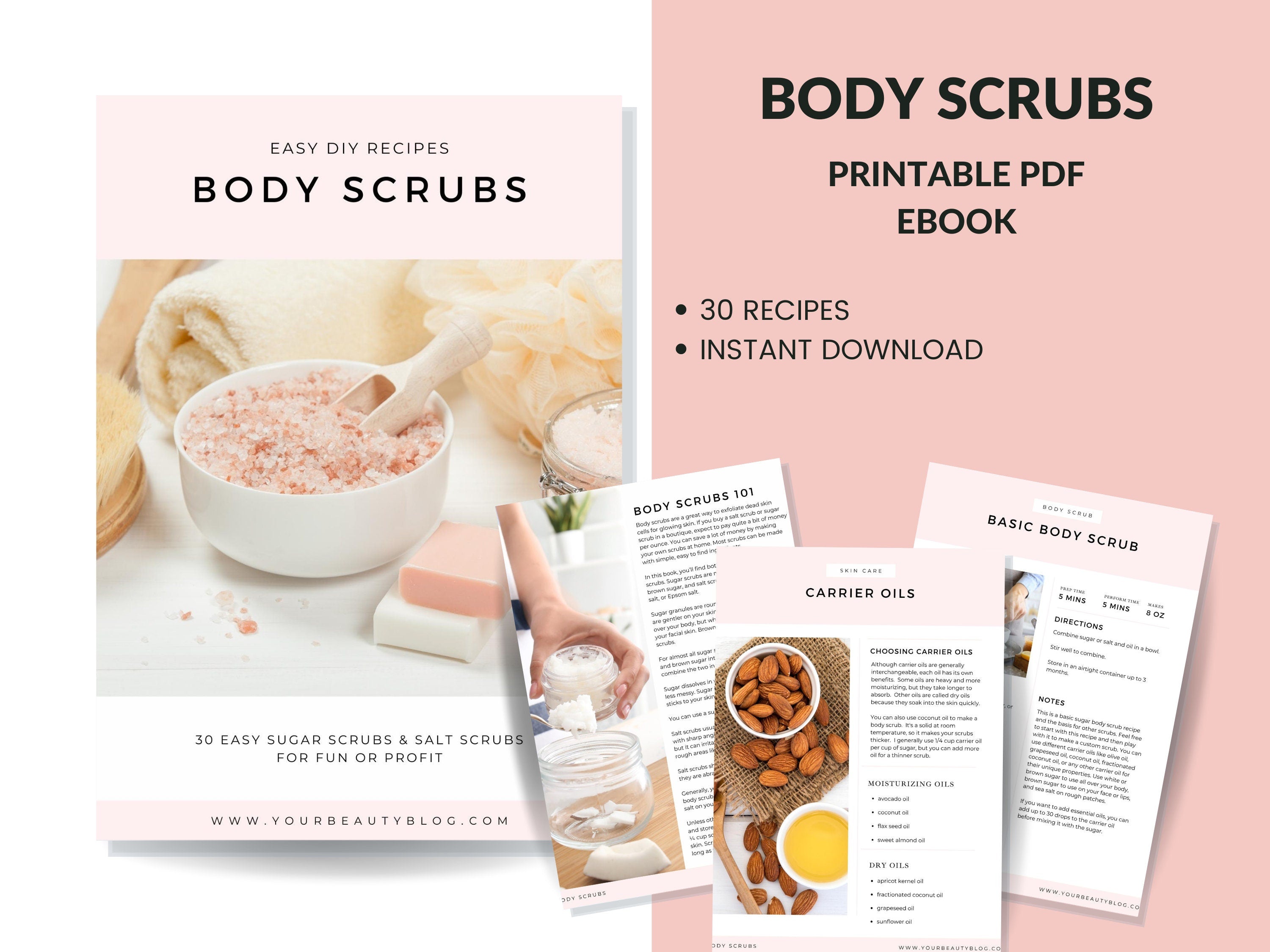 Body Scrubs Printable Recipe Ebook 30 Easy Sugar Scrubs and Salt Scrub Recipes to Make at Home Book