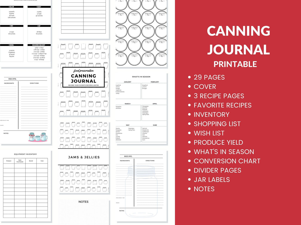 Canning Journal Printable Planner For Homesteaders, Canners 29 Page PDF 8.5x11 Instant Download