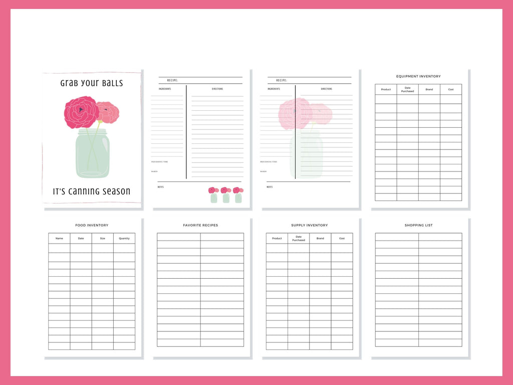 Canning Journal Printable Planner For Homesteaders, Canners Recipes 29 Page PDF 8.5x11 Instant Download Grab Your Balls It's Canning Season