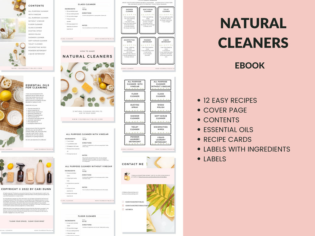 Natural Cleaning Products Recipe Book Ebook With 12 Natural Cleaner Recipes With Essential Oils Plus Labels