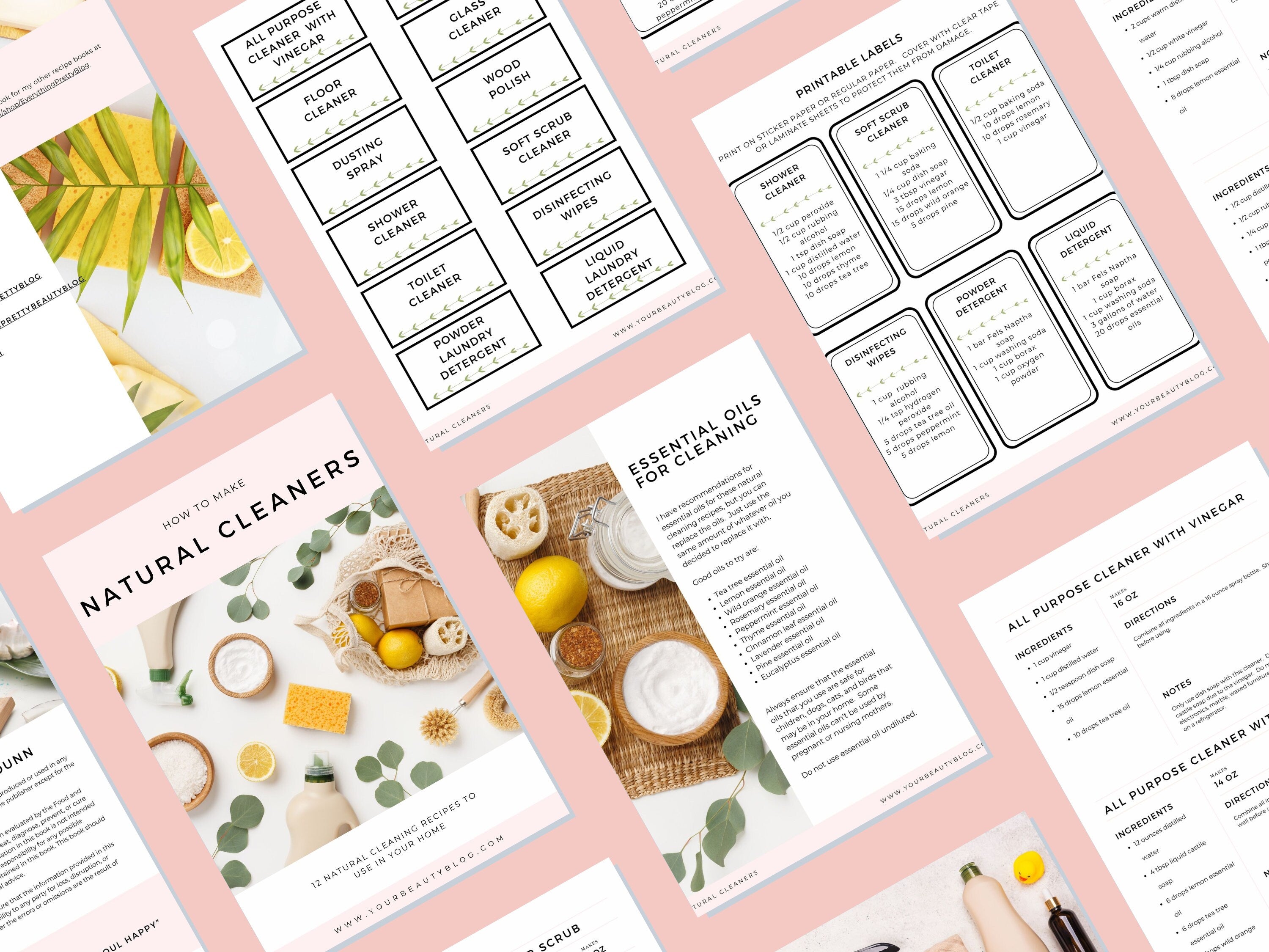 Natural Cleaning Products Recipe Book Ebook With 12 Natural Cleaner Recipes With Essential Oils Plus Labels
