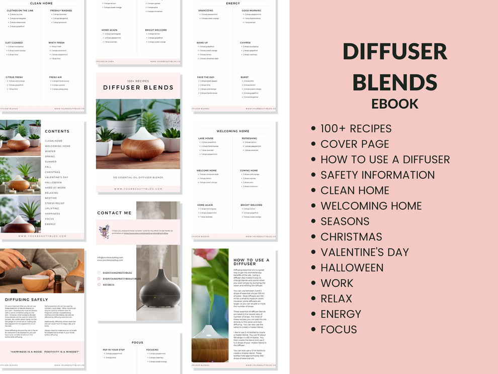 100+ Essential Oil Diffuser Recipes To Use In Your Home Ebook Book 