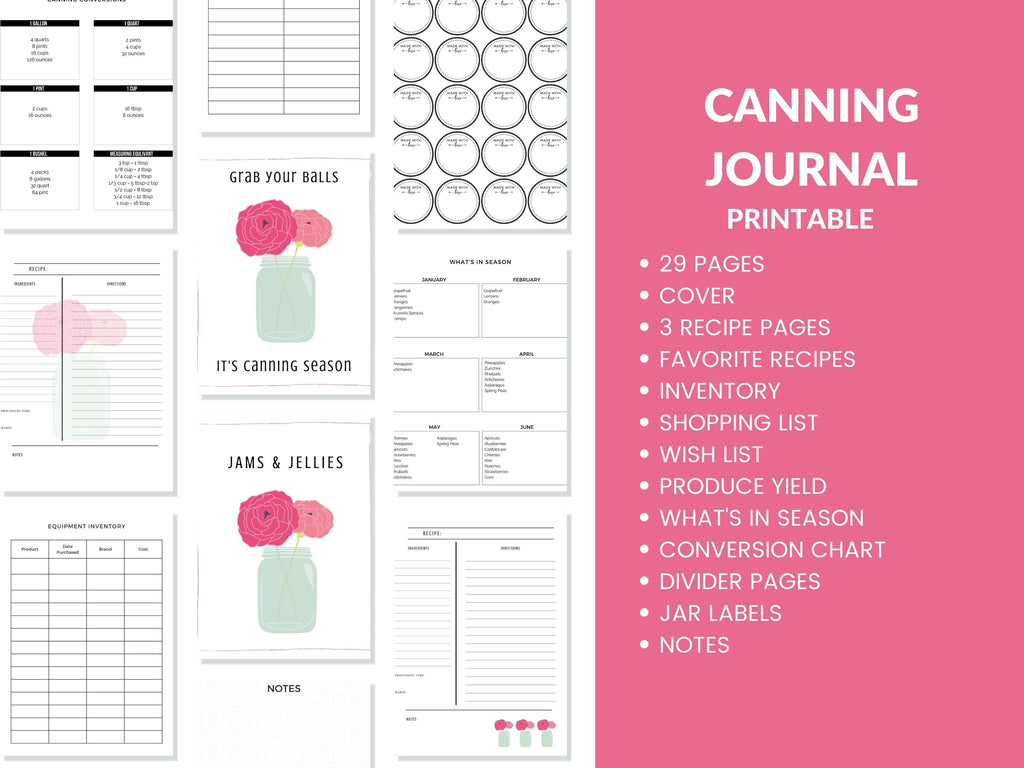 Canning Journal Printable Planner For Homesteaders, Canners Recipes 29 Page PDF 8.5x11 Instant Download Grab Your Balls It's Canning Season