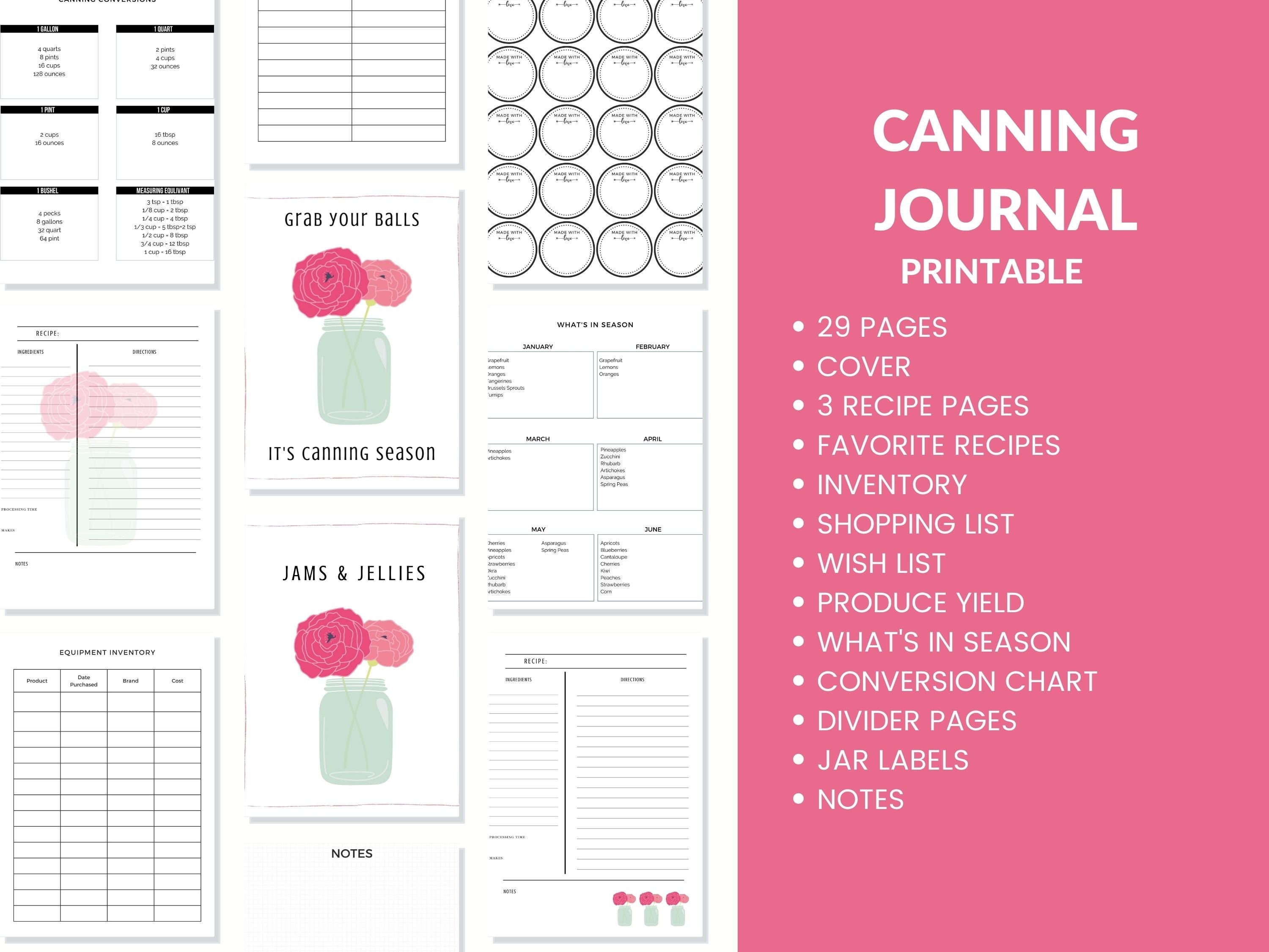 Canning Journal Printable Planner For Homesteaders, Canners Recipes 29 Page PDF 8.5x11 Instant Download Grab Your Balls It's Canning Season