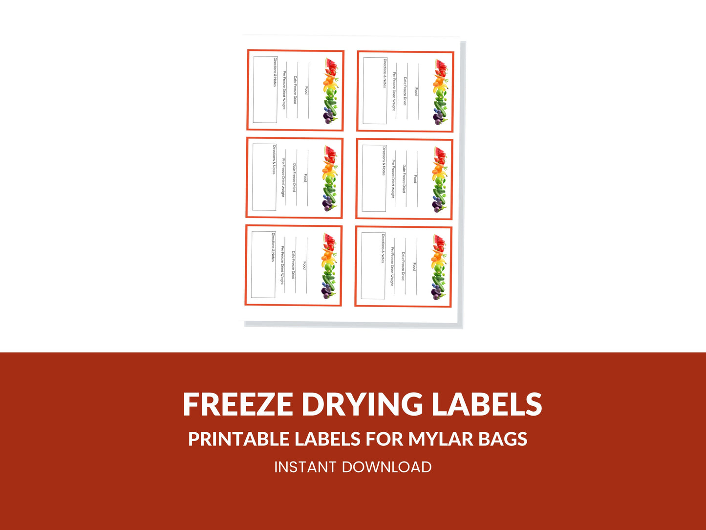 Freeze Drying Printable Labels For Harvest Right Freeze Dryer for Homesteading One Page PDF 8.5x11 Instant Download 4 Per Sheet