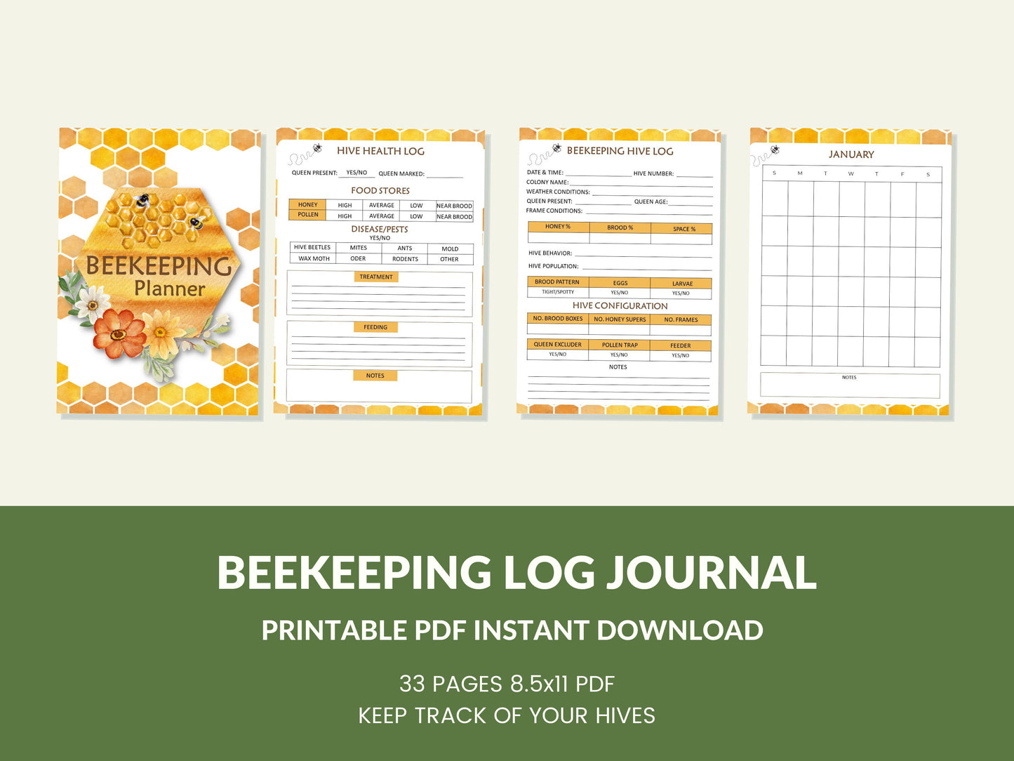 Beekeeping Log Book Printable Beekeeping Journal Beekeeping Record Book for Beekeeper's Apiculture Homestead Honey Bee Honeybee Beehive Hive