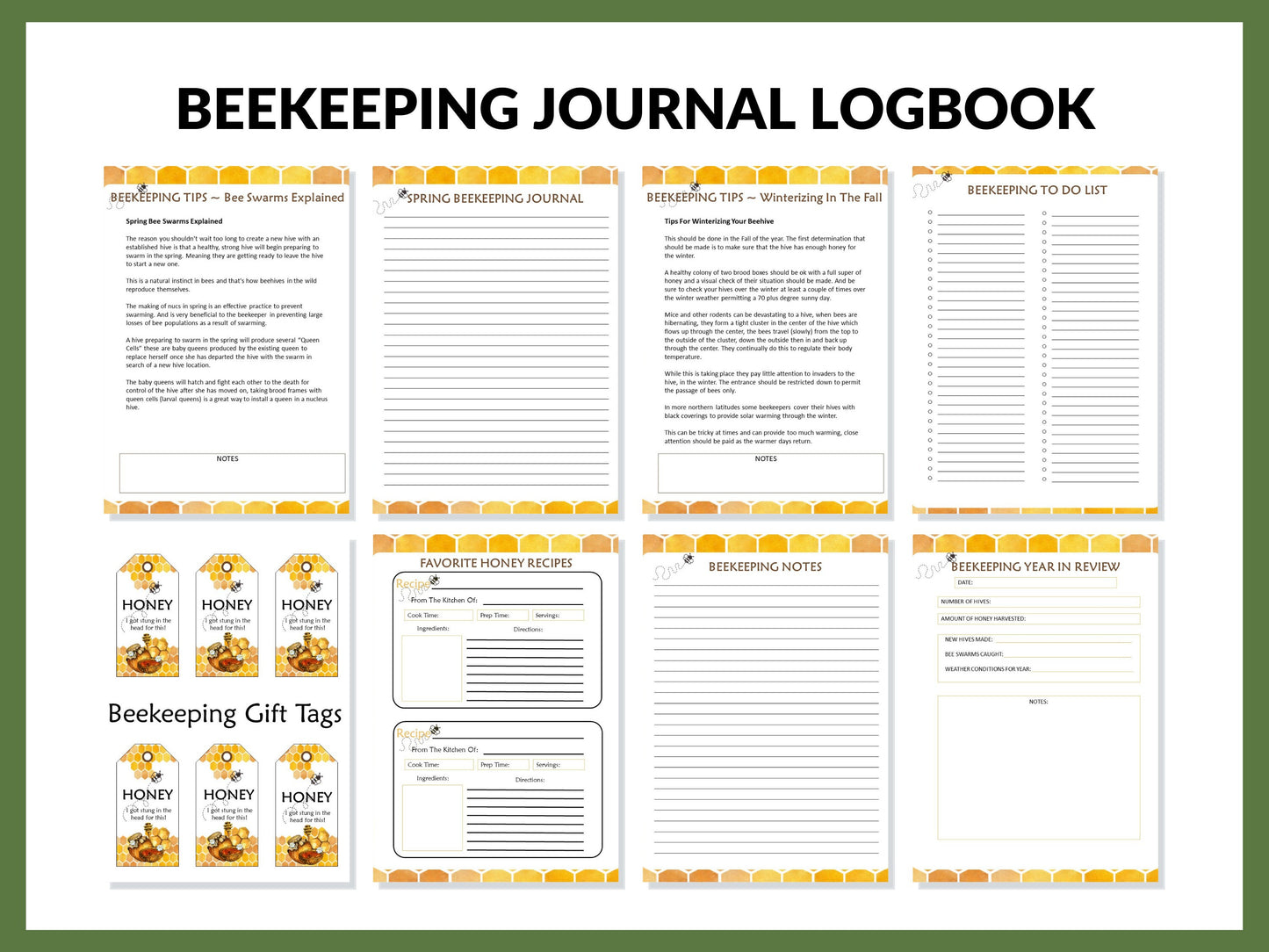 Beekeeping Log Book Printable Beekeeping Journal Beekeeping Record Book for Beekeeper's Apiculture Homestead Honey Bee Honeybee Beehive Hive