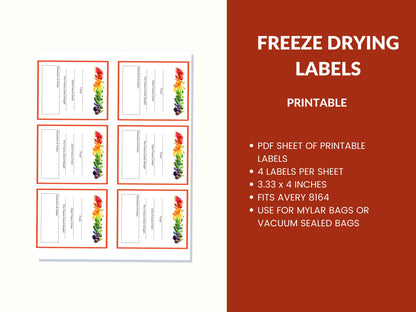 Freeze Drying Printable Labels For Harvest Right Freeze Dryer for Homesteading One Page PDF 8.5x11 Instant Download 4 Per Sheet