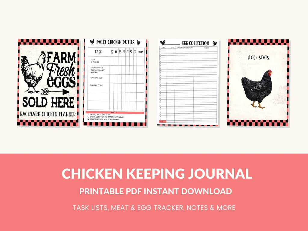 Printable Chicken Record Keeping Journal Backyard Chicken Logbook Chicken Journal PDF Chicken Binder Chicken Egg Tracker Homesteading