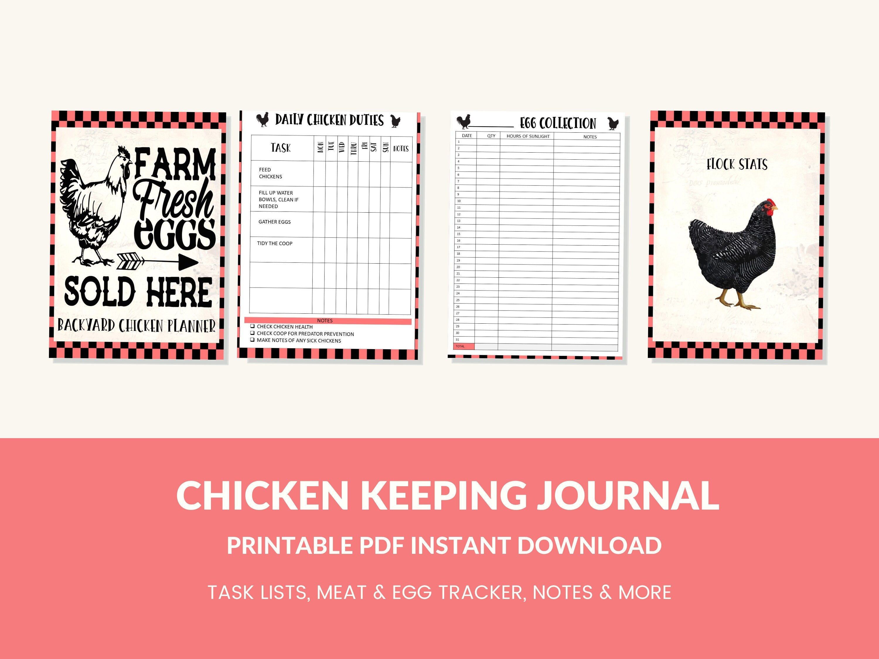 Printable Chicken Record Keeping Journal Backyard Chicken Logbook Chicken Journal PDF Chicken Binder Chicken Egg Tracker Homesteading