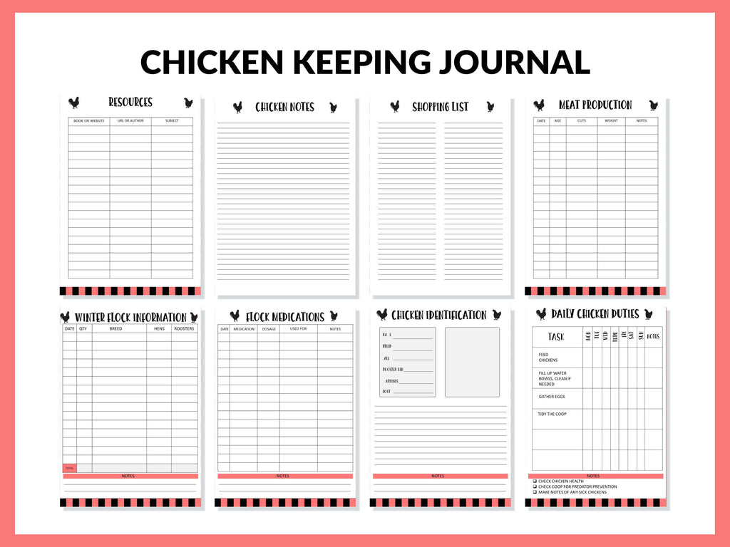 Printable Chicken Record Keeping Journal Backyard Chicken Logbook Chicken Journal PDF Chicken Binder Chicken Egg Tracker Homesteading